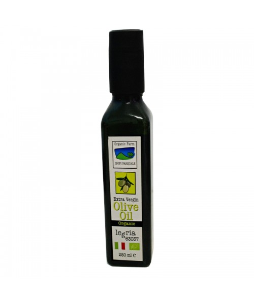 Olio extra vergine d'oliva biologico BIO legria 63037, in bottiglia da 250ml con tappo antirabbocco